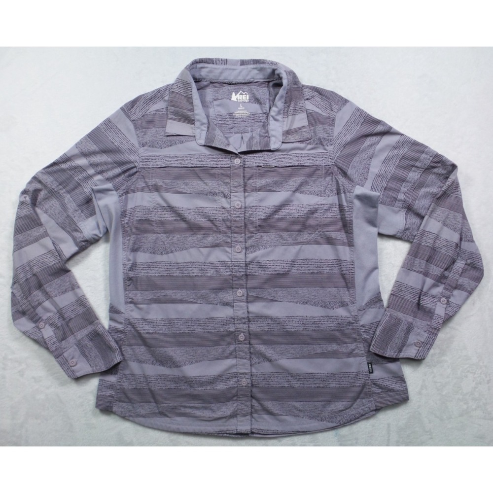 REI Co-op Shirt Womens Size Large Purple Sahara Striped Long Sleeve Hiking